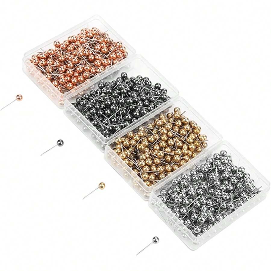 Estilo800 Unids Cuatro Colores Ronda Perla Cabeza Alfileres Costura Costura Pin Herramienta De Marcado Fijo Pasadores Acolchados Rectos Con Caja Transparente Alfileres De CosturaVersióN Mejorada - 1 - Ver 1