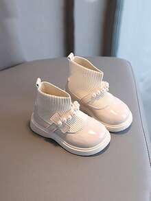 1双女童靴子，2025秋冬新款校园户外休闲踝靴 - 米色 - 查看 2