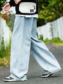 Baggy Jeans Wide Leg Straight Fit Carpenter Jeans UNISEX - Màu xanh nhạt - Xem 2