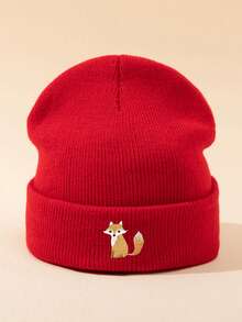 1pc Unisex Cartoon Fox Embroidery Beanie, Elastic Warm Casual Outdoor Fashion Knit Hat, Versatile Thin Style Suitable For Daily Wear, Gift Autumn Outfits - A - View 9