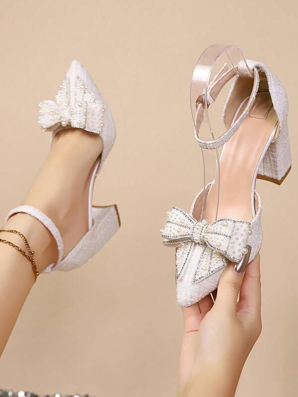 Sandalias de tacón alto con punta puntiaguda y cristales, estilo francés de hada transparente con lazo, elegantes, bombas de mujer, elegantes, atuendos de boda, Primavera/Verano 2025