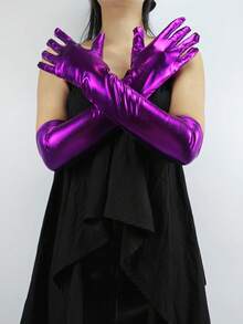 1 Pair Glossy Reflective Long Fingerless Gloves, Sexy Nightclub Costume Accessory For Halloween, Date Night, Cosplay - A - View 21