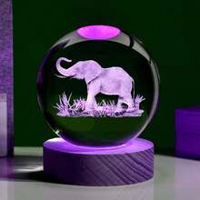 1pc Elephant 3D Laser Engraved Crystal Ball With LED Color Light Base, Suitable For Living Room, Bedroom And Home Decor, Glass Ball Night Light