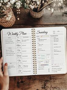 Trees 每日/每周计划笔记本，7天工作计划，无日期个人效率预约簿，螺旋装订待办事项清单笔记本，包含小时日程表、预算计划和膳食计划 - 粉色 - 查看 3