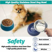 Kathson 2PCS Stainless Steel Dog Bowls Set Removable No Tip Puppy Food And Water Feeder Bowl Basic Metal Small Dog Bowls For Dogs Cats Rabbit Guinea Pigs Ferret FUOT - 羅馬柱(藍色,綠色) - 查看 6