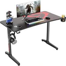 DESIGNA Computer Desk Racing Style, 47 Inch Gaming Desk, Writing Home Office Desk with Free Mouse Pad, USB Handle Rack, Cup Holder & Headphone Hook, Black - por defecto - Ver 1