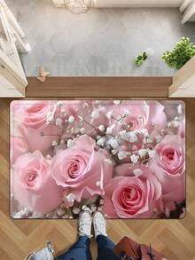 1 件粉色玫瑰防滑地毯，PVC 底背，可机洗橡胶和无纺布花卉图案室内地垫，适用于入口、走廊、卧室、客厅、洗衣房，可水洗，圣诞装饰厨房地毯 - 彩色 - 查看 9
