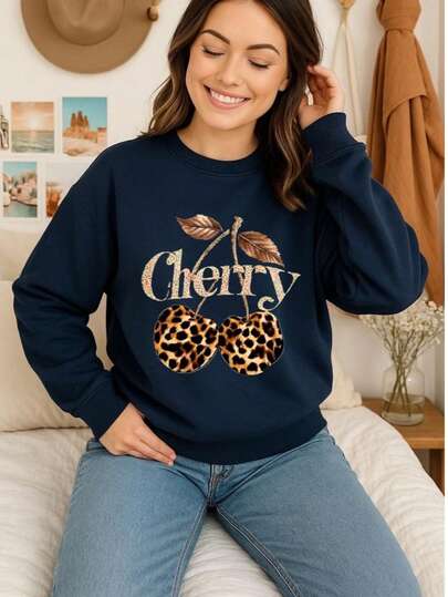 Sudadera  Cuello redondo  estampada Básica  Dama  Mujer  Casual  Cómoda  Juvenil
