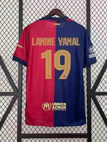 Yamal 19 Jersey 24-25 Season Home Jersey #19 Sports Short Sleeve Barcelona Football Jersey - Red and Blue - 查看 2