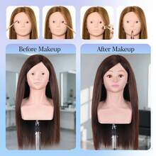 28 英寸化妆美容模特头带头发，可编发美发娃娃头，可做头发造型，带桌夹 - 彩色 - 查看 8