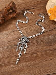 万圣节复古时尚海盗恐怖骷髅多层流苏吊坠项链颈链，女式朋克比基尼配饰