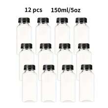 12pcs, 8oz Plastic Juice Bottles With Lids, 4oz, 5oz, 12oz, 16oz Reusable Beverage Bottles, Mini Fridge Bottles, Plastic Mini Juice Containers For Juicing, Smoothie Making, Tea And Homemade Drinks