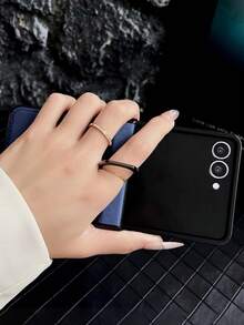 Leather Phone Case Compatible With Samsung Galaxy Z Flip 7 6 5 4 3 Magnetic Ring Holder Stand Shockproof Solid Color Back Cover - Blue - View 4