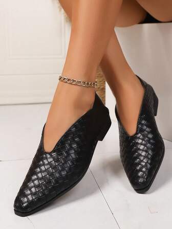 Women's Retro Fish Scale Woven Casual Comfortable Simple Flat Shoes, Suitable For Spring And Autumn
