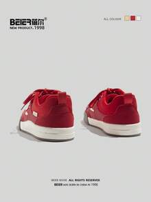 BEIER 女士皮革橡胶底休闲运动鞋，日常穿着，新款春秋款白色鞋子 - 紅色 - 查看 4