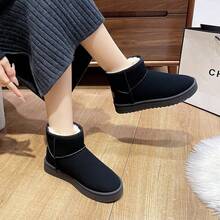 女士运动户外鞋、雪地靴，新款加绒加厚鞋，女士冬季平底百搭学生面包鞋 - 黑 - 查看 3