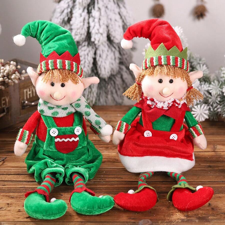 Christmas Elf Doll Ornament, Plush Sitting Figurine For Holiday Decor, Elf Design