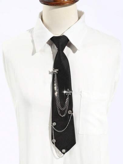 1pc Women's Fashion Crystal Striped Star Chain Detachable Tassel Choker Necklace, Black/Red/Blue/Pink, Suitable For Banquet, Party, Gift, Shirt, School Outfit For Dress For Christmas Decor