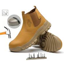 Shoes/Men's Boots/Men's Shoes/Men's Work Safety Shoes High-Top Yellow Slip-On Safety Work Boots Anti-Smashing Anti-Pier Climbing Boots Industrial Construction Steel Toe Cap Spark Cut-Proof Work Shoes Outdoor Sports Shoes Foot Protection Fashion Men's Shoes - 黃色 - 查看 1