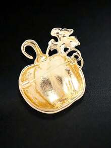 Glittering Crystal Pumpkin Brooch, Enameled Zinc Alloy Material, Suitable For Halloween And Casual Decoration - 橘色 - 查看 2