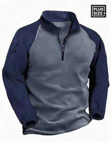 AOMDOTB Plus Size Loose Sherpa Sweatshirt, Casual Outdoor Warm Jacket, Half-Zip Fleece Pullover - Blue - View 3