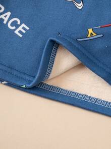 2件套男童加厚保暖内衣套装，蓝色火箭卡通印花睡衣，秋冬保暖家居服