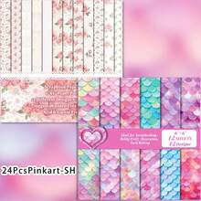 12/24/36张 6英寸x6英寸 粉色花朵剪贴簿纸，花卉图案DIY背景纸，适用于剪贴簿、愿景板、复古装饰、返校季DIY手工必备 - 粉色 - 查看 9