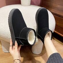 女士运动户外鞋、雪地靴，新款加绒加厚鞋，女士冬季平底百搭学生面包鞋 - 黑 - 查看 4