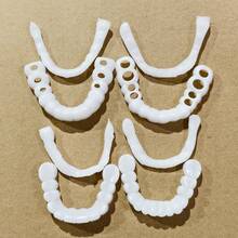 4pcs White Denture Set For Men & Women , Comfortable & Easy To Clean, Perfect For Daily Use & Parties, Yellow & Uneven Teeth Cover, Everyday Denture Set