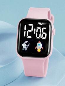 6pcs/Set Astronaut Rocket Cartoon Digital Display Electronic Watch, Cute Gift For Girls & Students - Pink - View 4