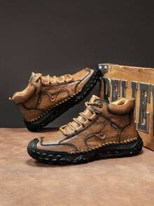 Zapatos casuales de media caña hechos a mano para hombres, zapatos deportivos simples y de moda con cordones, adecuados para uso diario, senderismo al aire libre, trekking, correr, color marrón, talla grande