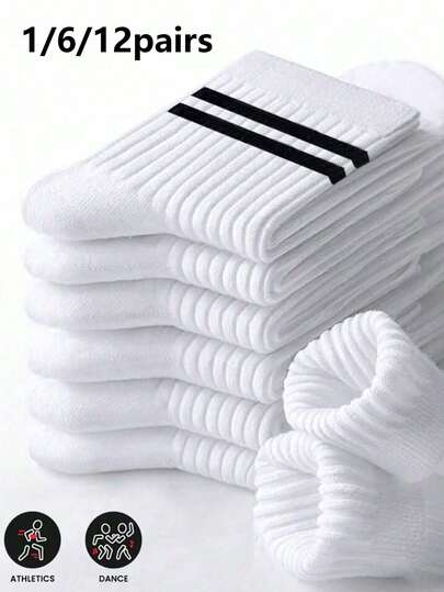1/6/12 paires de chaussettes mi-mollet rayées noires unisexes, chaussettes de sport polyvalentes et confortables, convenant pour le port quotidien ou les activités de plein air, toutes saisons