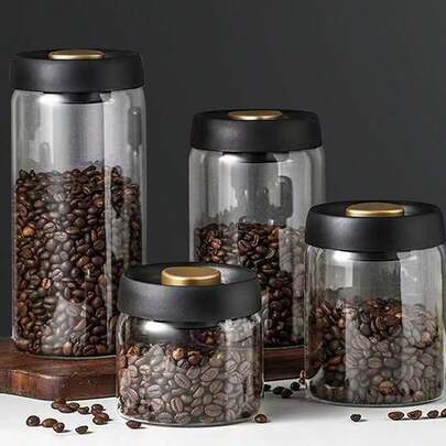 1pc Coffee Bean Storage Container Airtight, Lid Sealed With Press-Down Vacuum, Borosilicate Glass Coffee Canister, Food Storage, Coffee Bar For Ground Coffee, Tea, Beans, Spices (Extra Large - Clear)
