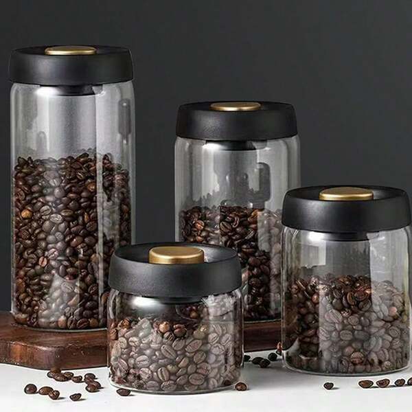 1pc Coffee Bean Storage Container Airtight, Lid Sealed With Press-Down Vacuum, Borosilicate Glass Coffee Canister, Food Storage, Coffee Bar For Ground Coffee, Tea, Beans, Spices (Extra Large - Clear)