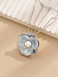 1件装3D花朵造型女士手套戒指，休闲优雅配饰 - 銀色 - 查看 3