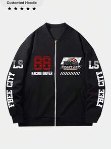 جاكيت رجالية طويلة الأكمام مزودة بسحاب وياقة، تصميم شعار السباق، رقم محظوظ مخصص، شعار زي العمل، جاكيت جامعية، طباعة إعلانية، عيد الميلاد، هالوين، قرع، تصميم جمجمة، ، ديك رومي، شعار الفريق، [يمكن تخصيص أي صور للعائلة أو الحيوانات الأليفة أو الأصدقاء]، جاكيت خريفية، بلوزة دافئة مزودة بسحاب - الأسود - مشاهدة 1