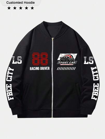 Chaqueta personalizada de manga larga con cremallera y cuello para hombre, diseño de logotipo de carreras, número de suerte personalizado, logotipo de uniforme de trabajo, chaqueta universitaria, impresión publicitaria, Navidad, Halloween, diseño de calabaza, calavera, Acción de Gracias, pavo, logotipo del equipo, [Se pueden personalizar cualquier foto de familia, mascota o amigo], chaqueta de otoño, sudadera con capucha con cremallera y forro polar cálido