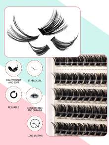 220 buc. Gene false cluster - (gradient natural 10-16 mm), extensii de gene false DIY, naturale, voluminoase, pufoase și ușoare, din material textil 3D, subțiri, ultra-moi și reutilizabile, lucrate manual - perfecte pentru purtare zilnică, întâlniri, petreceri, nunți, ședințe foto și creații artistice personalizate cu gene.