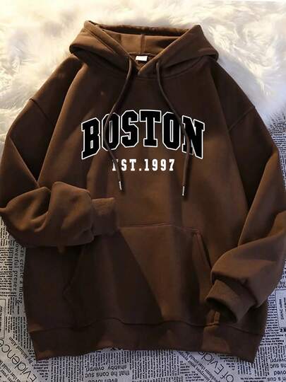 Sudadera con capucha casual BOSTON, suelta y cómoda, casual y desenfadada, sudadera de San Valentín para parejas, atuendo de Año Nuevo para mujeres