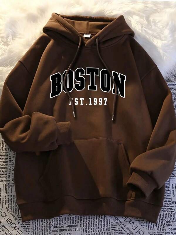 Hooded Sweatshirt Casual BOSTON Loose And Comfortable, Casual And Easy-Going, Valentine's Day Hoodie For Couples, New Year Outfit For Women