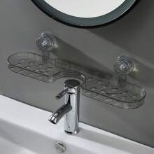 无孔水龙头架,透明壁挂式水龙头架,适用于浴室/厨房,可重复使用的洗漱用品和化妆品收纳架,非常适合放在镜子/水槽/淋浴下方,是送给租房者/妈妈/组织者的绝佳礼物,非常适合乔迁和母亲节,重型防水架 - 彩色 - 查看 20