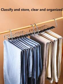 1pc 5/9 Tier Pants Rack, Space Saving, S-Shaped Wardrobe Hanger Organizer With Hooks For Long Pants, Leggings, Trousers, Non-Slip Stainless Steel Multi-Functional Pant Hanger, Saves Closet Space, Suitable For Wardrobe, Pant Rack, For Pants, Jeans Organization, Dorm Essential, Antique White, Best Choice For Home Storage - Multicolor - View 6