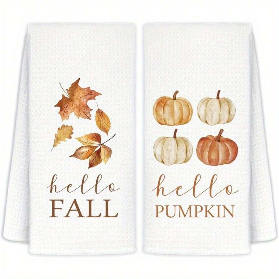 2pcs Extra Large Kitchen Towels - Autumn Fall Decor With Pumpkin ...