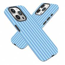 1 Unique 360 ° Blue Stripe Printed Phone Case - Cute And Minimalist 2-In-1 Design, Anti-Drop And Shock-Proof Full Coverage, Compatible With IPhone 16 Pro Max/16 Pro/16 Plus/16/15/14/13/12/11. Stylish And Cute - Ideal For Holiday Gifts - 藍色條紋 - 查看 7