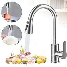 Kitchen Faucet With Pull Down Sprayer, Brushed Nickel High Arc Single Handle Kitchen Sink Faucet For Pot Filler, Stainless Steel Commercial Modern Rv Farmhouse Camper Laundry Bar Sink Faucets - Silver - View 2