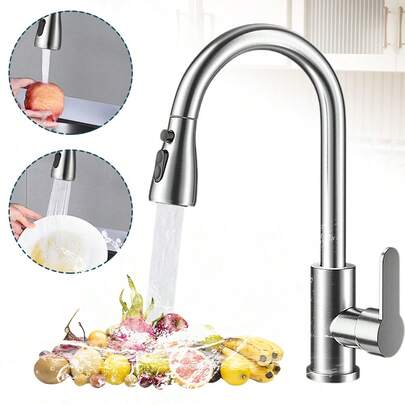 Kitchen Faucet With Pull Down Sprayer, Brushed Nickel High Arc Single Handle Kitchen Sink Faucet For Pot Filler, Stainless Steel Commercial Modern Rv Farmhouse Camper Laundry Bar Sink Faucets