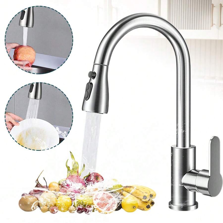 Kitchen Faucet With Pull Down Sprayer, Brushed Nickel High Arc Single Handle Kitchen Sink Faucet For Pot Filler, Stainless Steel Commercial Modern Rv Farmhouse Camper Laundry Bar Sink Faucets
