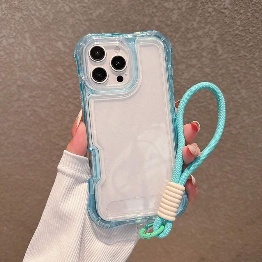 【新たに登場したもの】3-in-1 エアクッション（ドーパミン透明＋リストストラップ）for i Phone 14 15 16 Pro Max対応スマホケースiPhone17/17AIR/17pro/17pro maxTPU全包紛失防止ストラップソフトケース携帯ストラップケース - ベビーブルー - チェックする 1