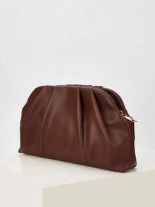 Ví cầm tay cổ điển màu trơn có khóa kéo, túi xách đa năng dung tích lớn, túi da PU thời trang, phù hợp cho nữ, thích hợp cho đám cưới, tiệc tùng, dạ hội, các sự kiện buổi tối. - màu nâu - Xem 3