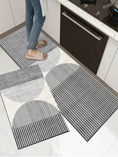 [HOT!!!] 1pc Silica Gel Kitchen Mat, High-End Gray Line Pattern, Cushioned Anti-Fatigue Kitchen Rug, Absorbent Kitchen Mat And Carpet, Minimalist Silica Gel Soft Rubber Mat, Suitable For Kitchen, Bathroom, Entryway, Laundry Room And More